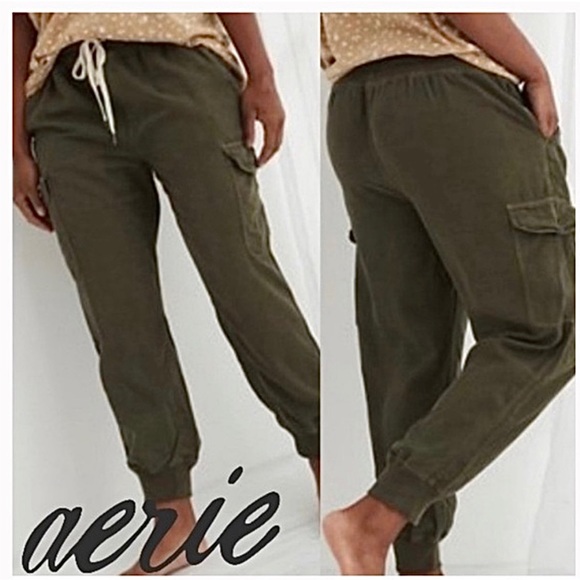 aerie Pants - SUPER CUTE AERIE Olive/Army green EUC Ribbed cargo/joggers Size S/P  100%Lyocell